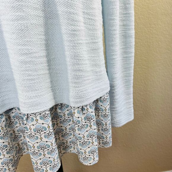 Loft Women's Size Medium Mosaic Boucle Mixed Media Sweatshirt Blue boho - Picture 9 of 13